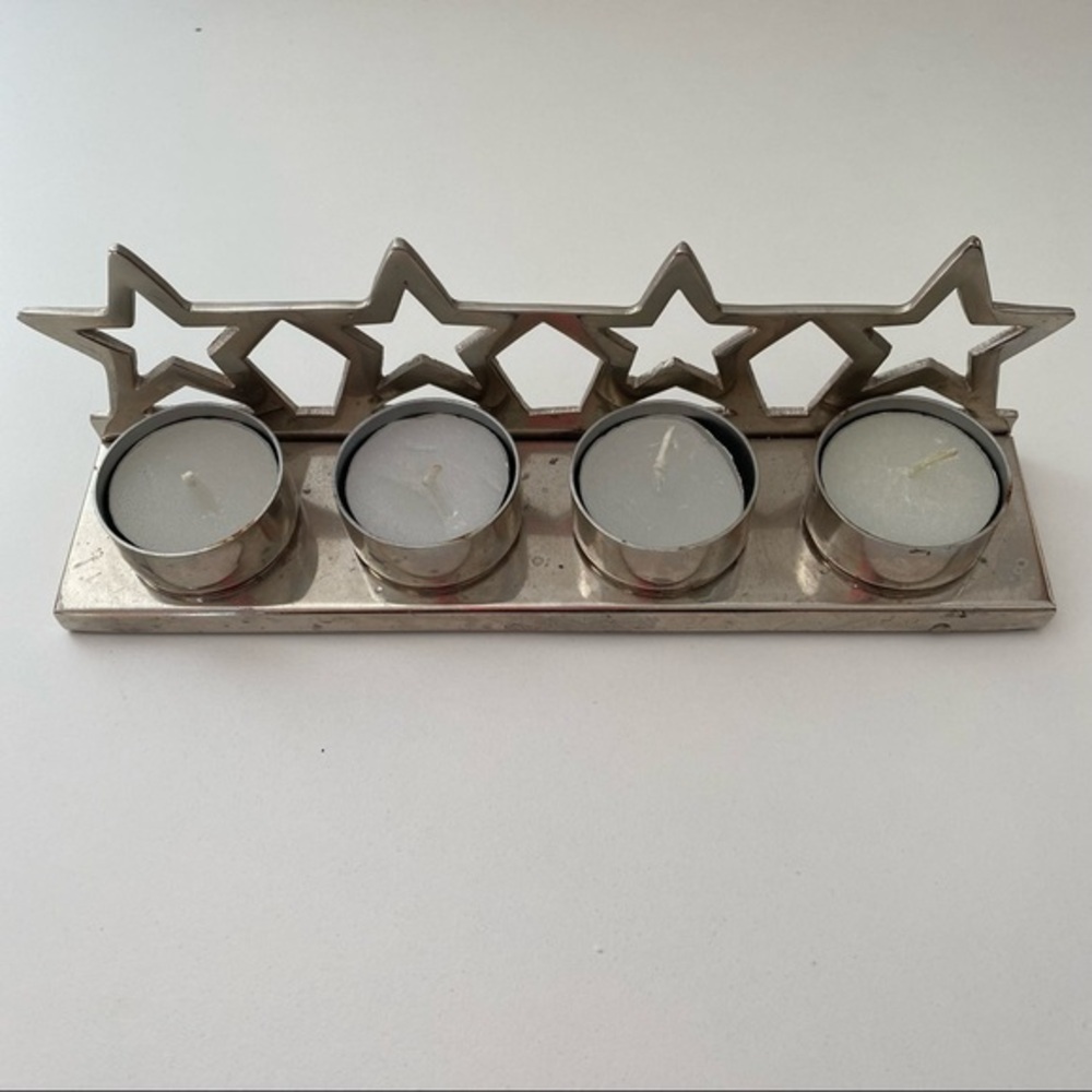 Crate&Barrel Silver Metal Tea Light Candle Holder Star EUC